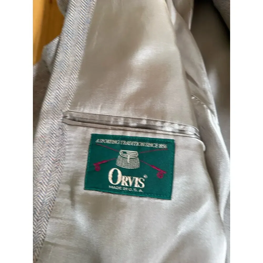 Vintage Orvis Blazer 44 R Beige Silk Wool Hopsack Professor Academia Professor